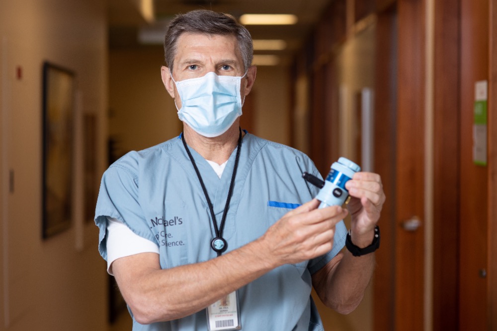 Professor Paul Dorian holds an Oxylator, Unity Health Toronto